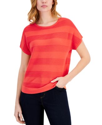 T Tahari - Women's Striped Ribbed Extended-Sleeve Crewneck Sweater