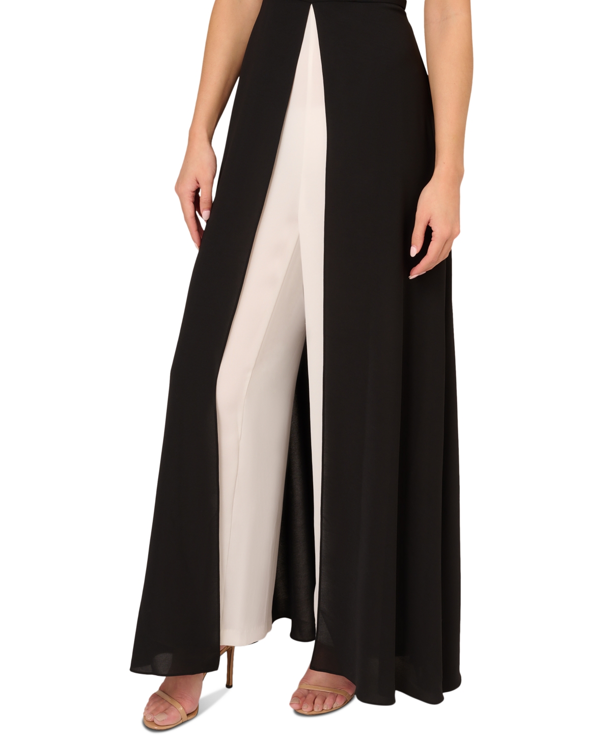 Shop Adrianna Papell Women's Off-the-shoulder Overlay Jumpsuit In Black,ivory