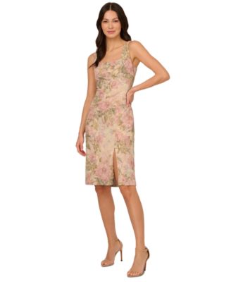Adrianna Papell - Women's Floral Matelasse Square-Neck Dress