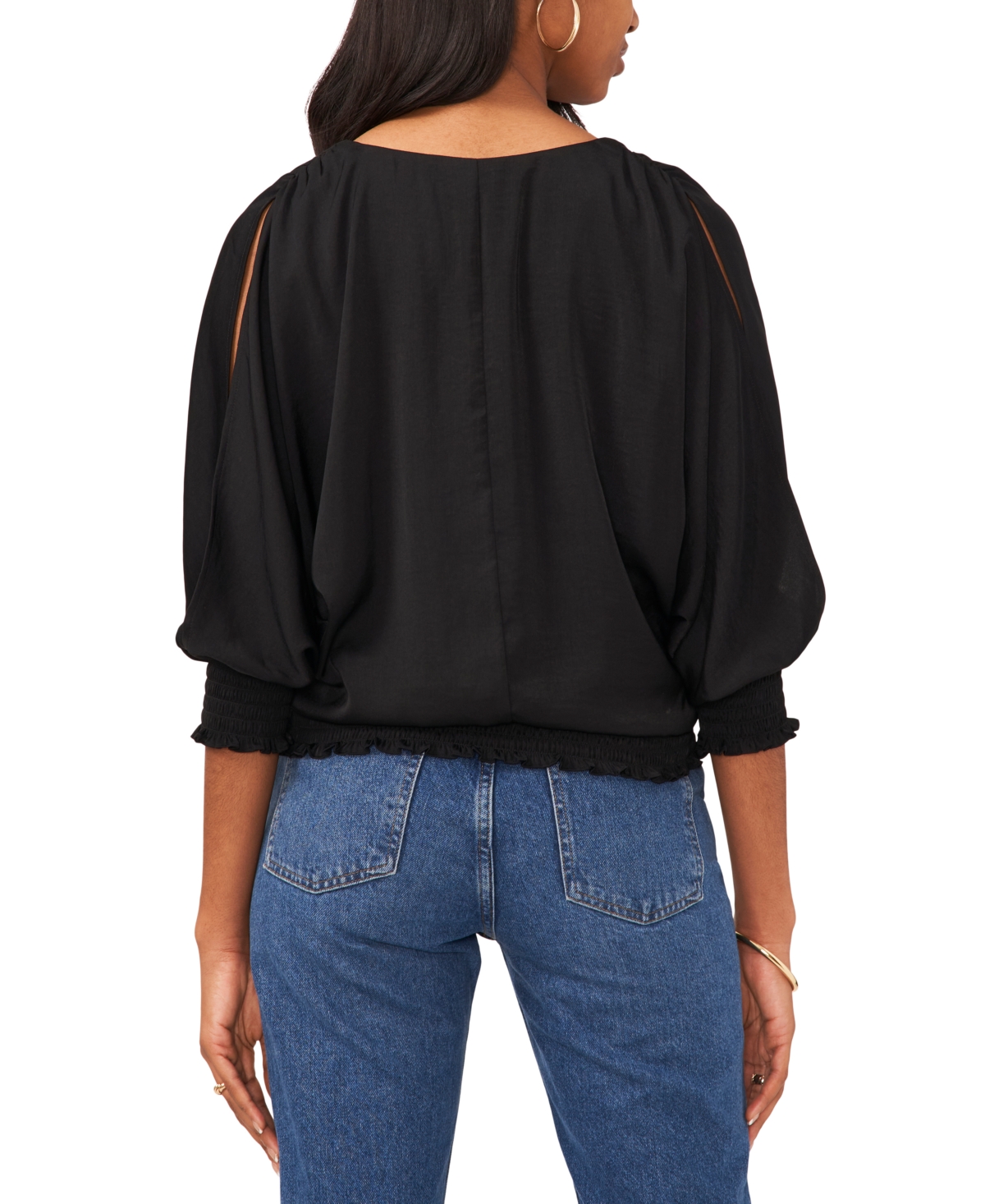 Sam & Jess Women's Smocked-Waist Cold Shoulder V-Neck Top