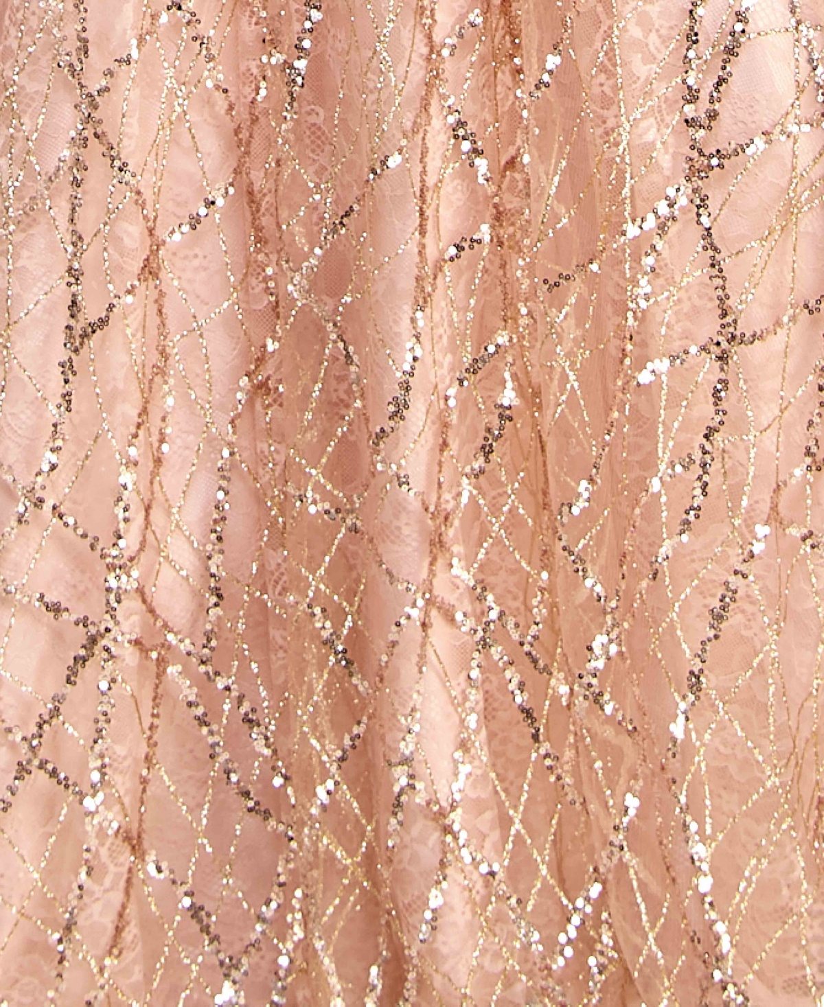 Shop City Studios Juniors' Glitter-lace Embellished-waist Plunge-back Gown In Pale Peach