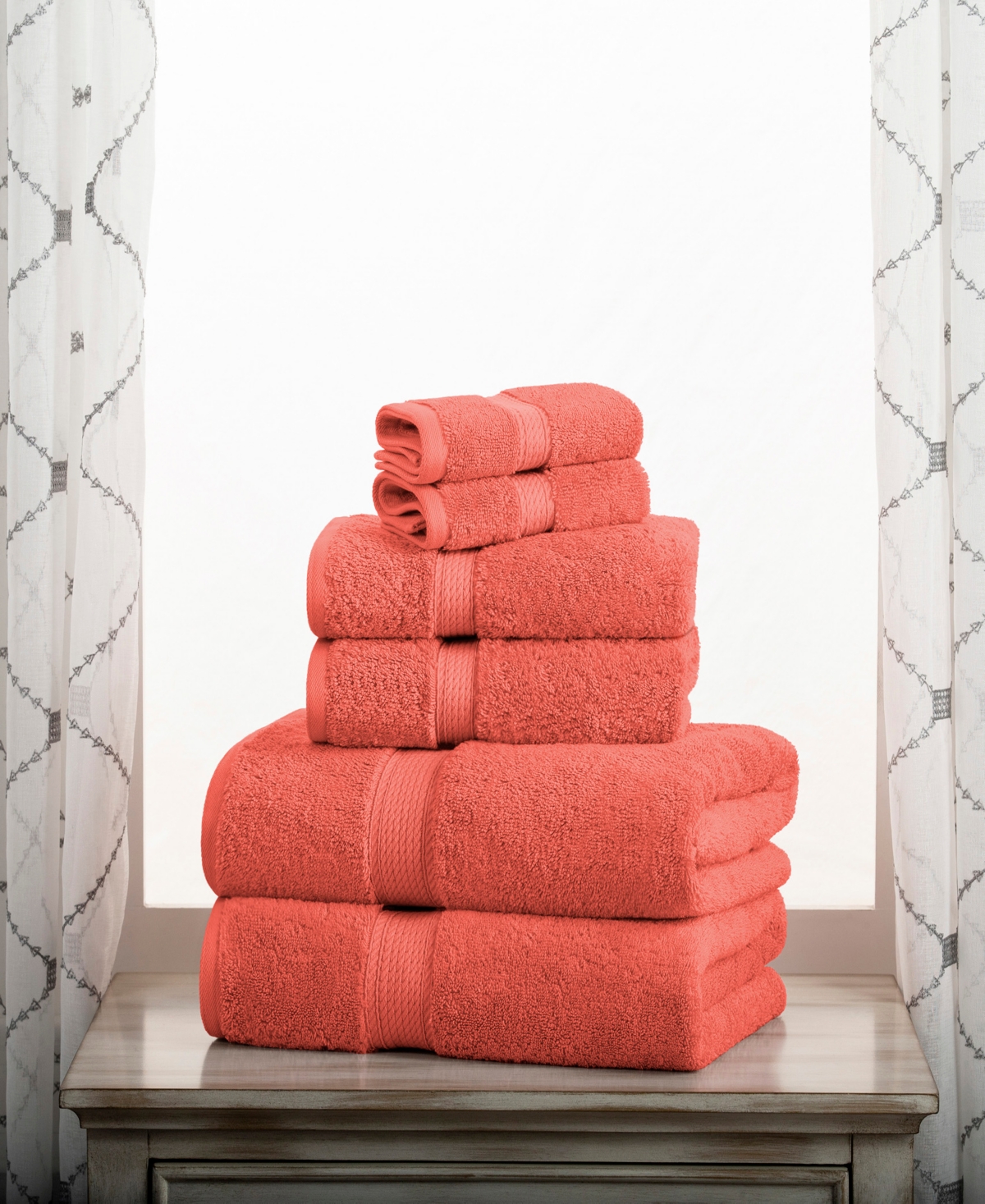 Superior Highly Absorbent 6 Piece Egyptian Cotton Ultra Plush Solid Assorted Bath Towel Set In Coral