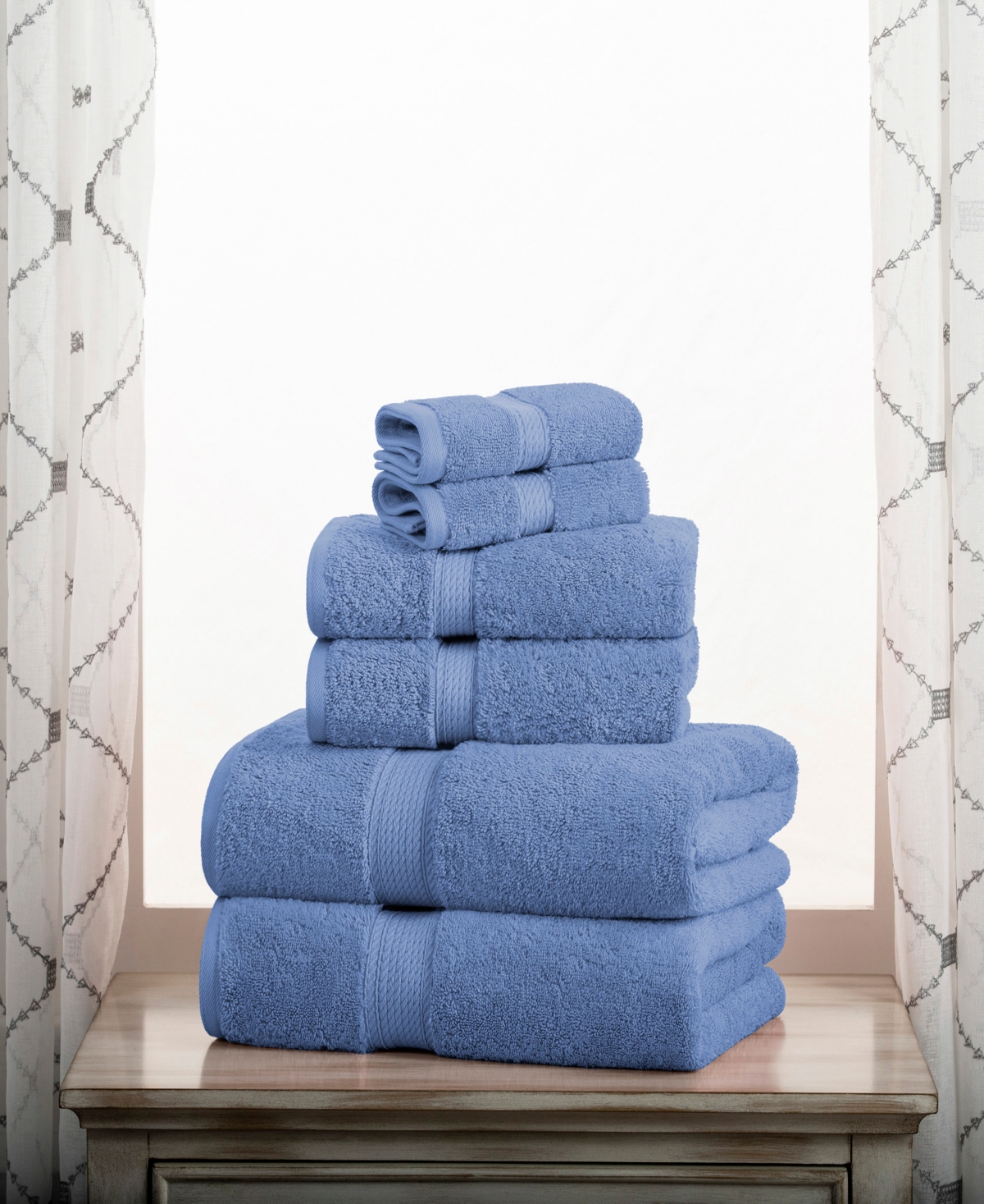 Superior Highly Absorbent 6 Piece Egyptian Cotton Ultra Plush Solid Assorted Bath Towel Set In Denim Blue