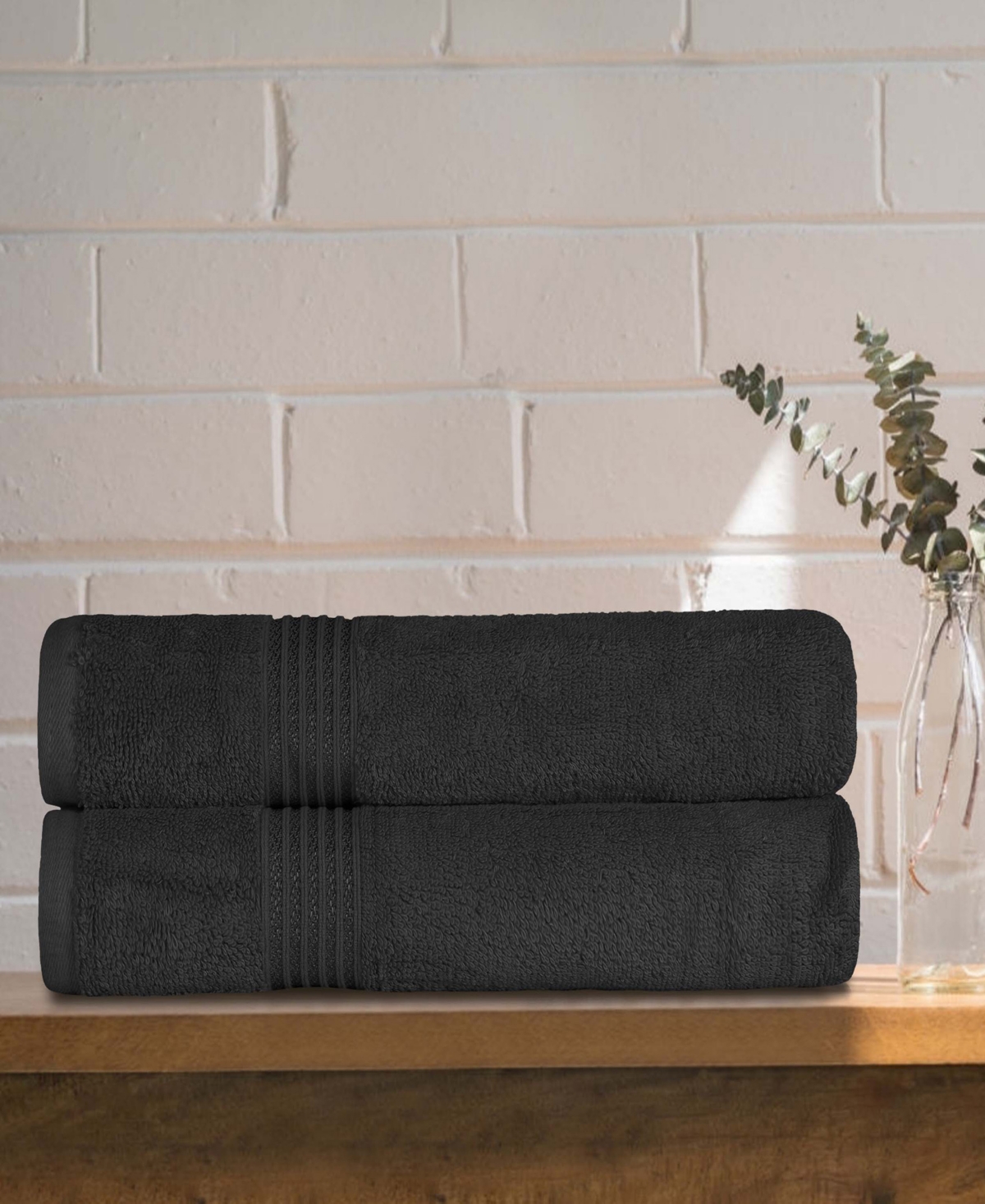 Superior Solid Quick Drying Absorbent 2 Piece Egyptian Cotton Bath Sheet Towel Set In Black