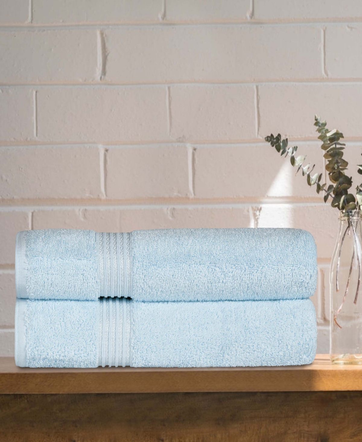Superior Solid Quick Drying Absorbent 2 Piece Egyptian Cotton Bath Sheet Towel Set In Light Blue