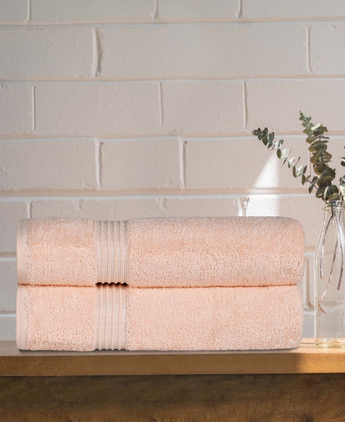 Superior Solid Quick Drying Absorbent 2 Piece Egyptian Cotton Bath Sheet Towel Set In Peach