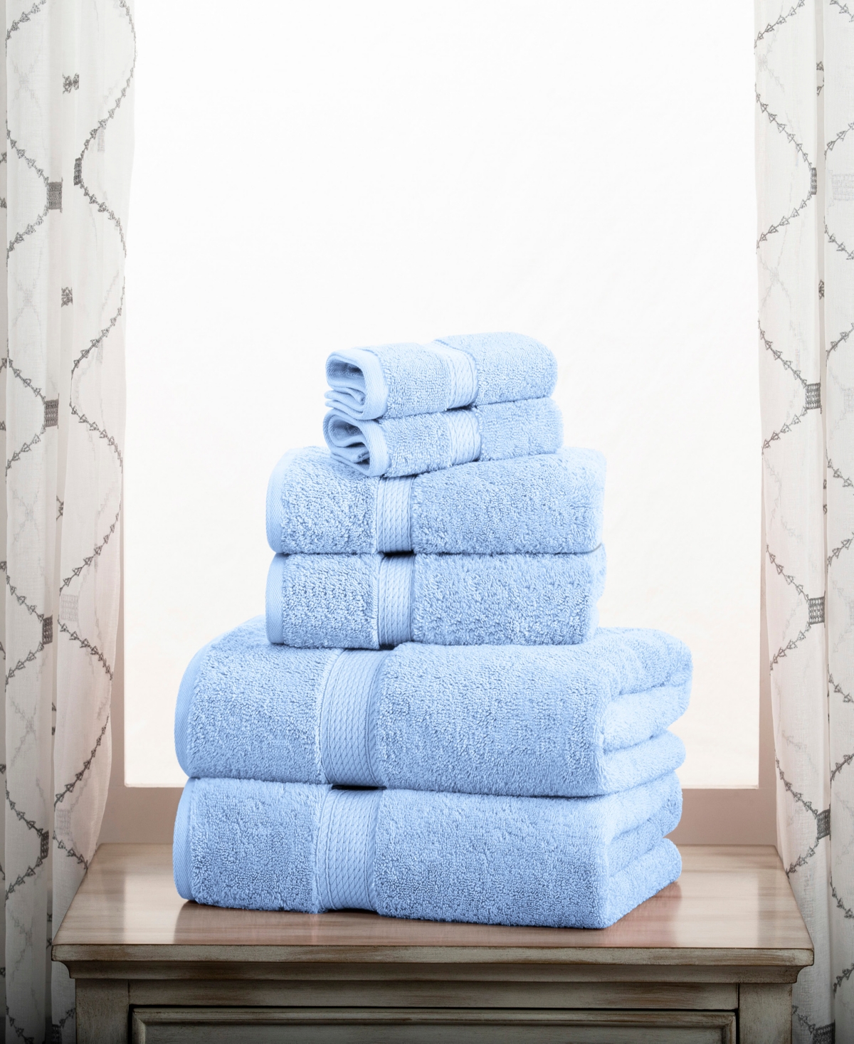 Superior Highly Absorbent 6 Piece Egyptian Cotton Ultra Plush Solid Assorted Bath Towel Set In Light Blue