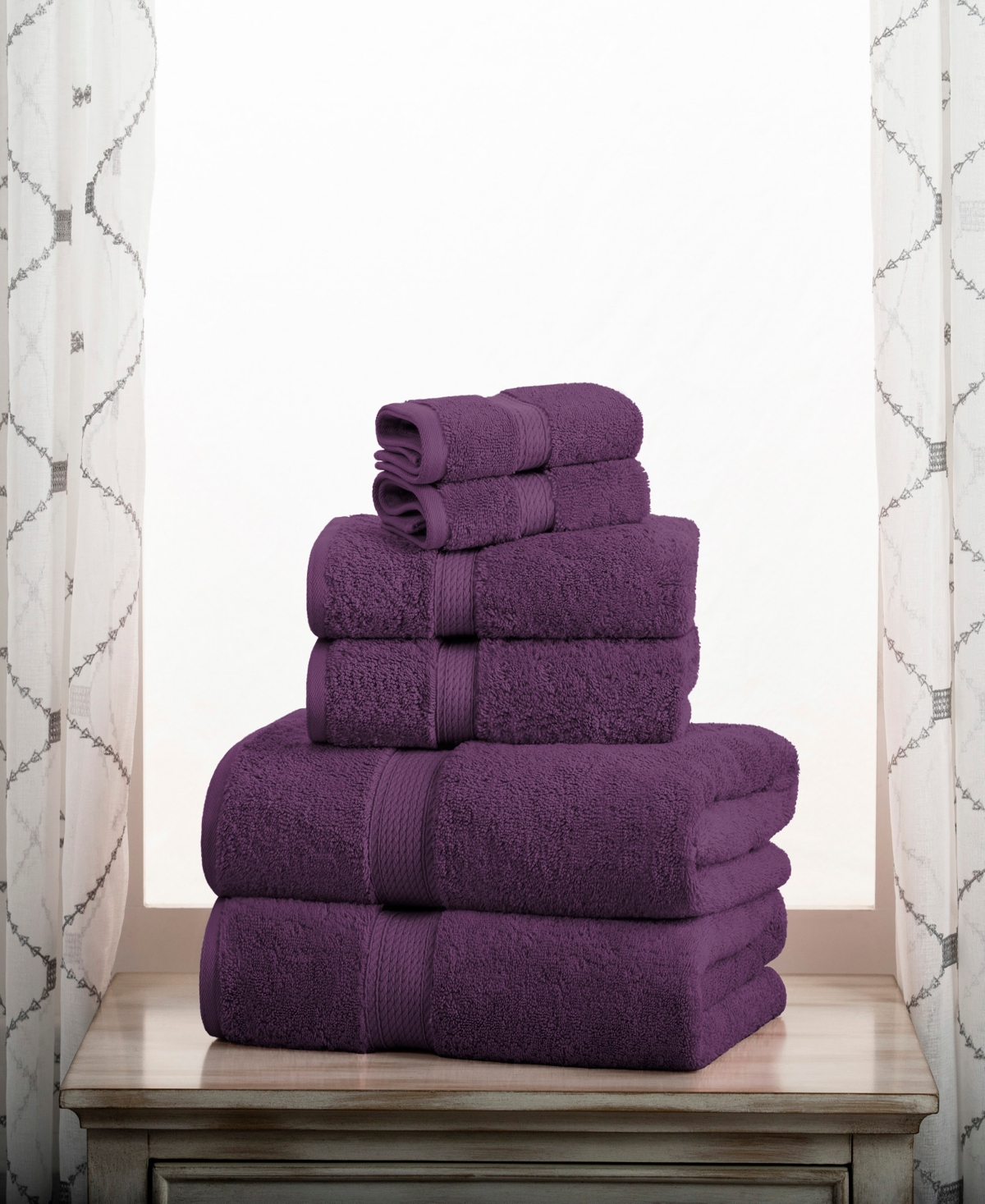 Superior Highly Absorbent 6 Piece Egyptian Cotton Ultra Plush Solid Assorted Bath Towel Set In Plum