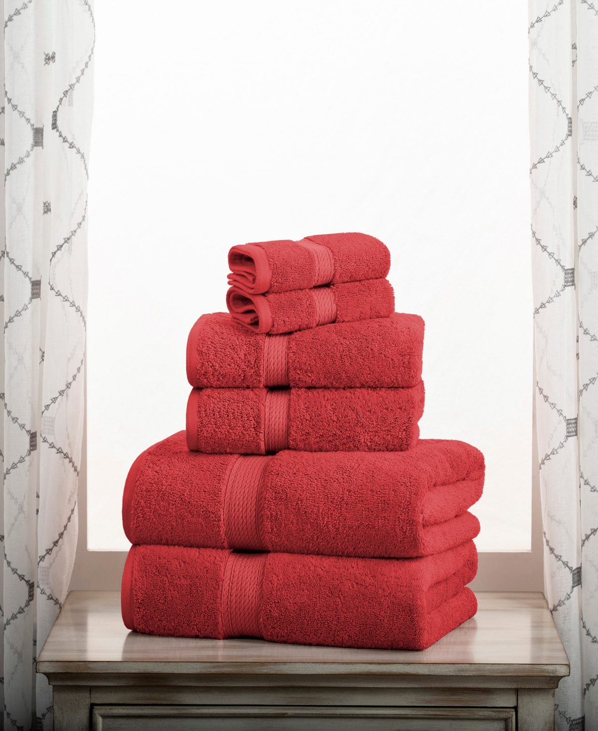 Superior Highly Absorbent 6 Piece Egyptian Cotton Ultra Plush Solid Assorted Bath Towel Set In Red