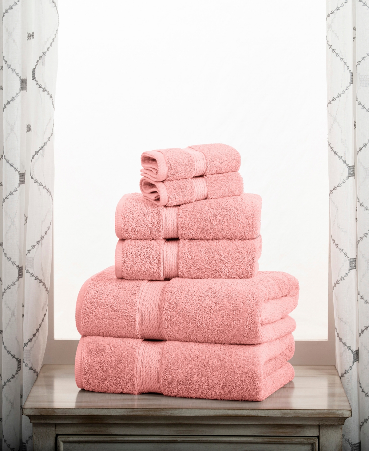 Superior Highly Absorbent 6 Piece Egyptian Cotton Ultra Plush Solid Assorted Bath Towel Set In Tea Rose