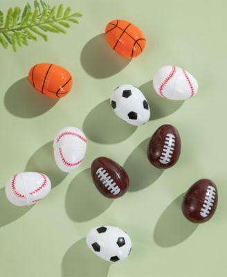 48 Pack 2.25" H Easter Plastic Fillable Sports Eggs, 12 of Each Basketball, Football, Baseball, Soccer