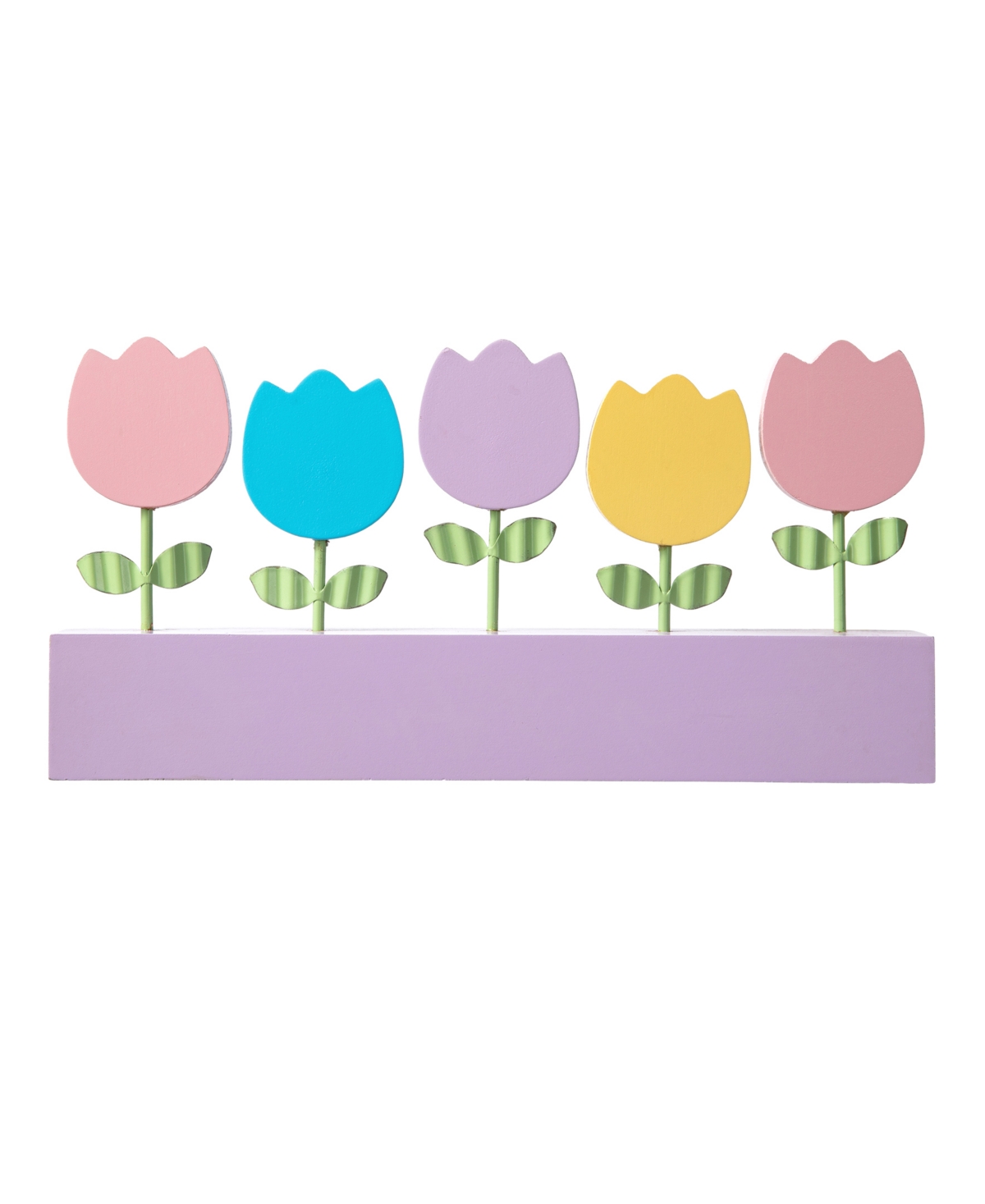 Glitzhome 12" L Easter Wooden And Metal Tulips Table Decor In Multi