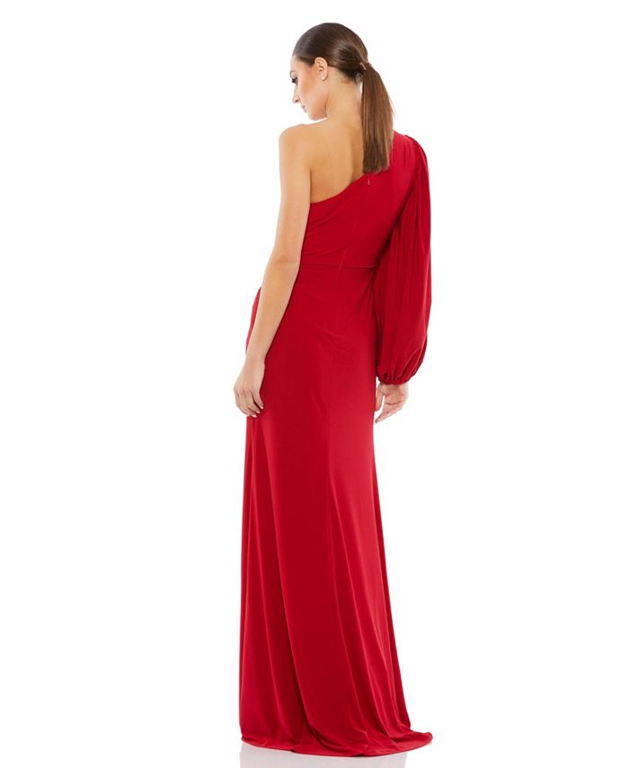 Mac Duggal Women's Ieena One Shoulder Puff Sleeve Faux Wrap Gown - Macy's