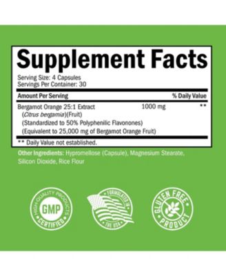 Citrus Bergamot Extract 1000mg - Ultra 25:1 Extract, Enhanced Absorption - Gluten-Free Non-GMO - USA, 120 Ct