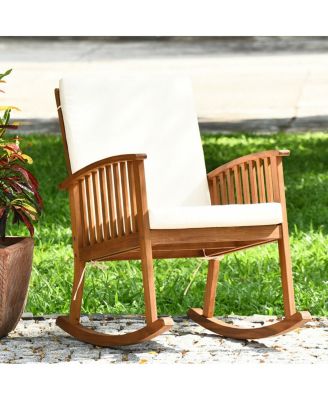 Outdoor Acacia Wood Rocking Chair with Detachable Washable Cushions