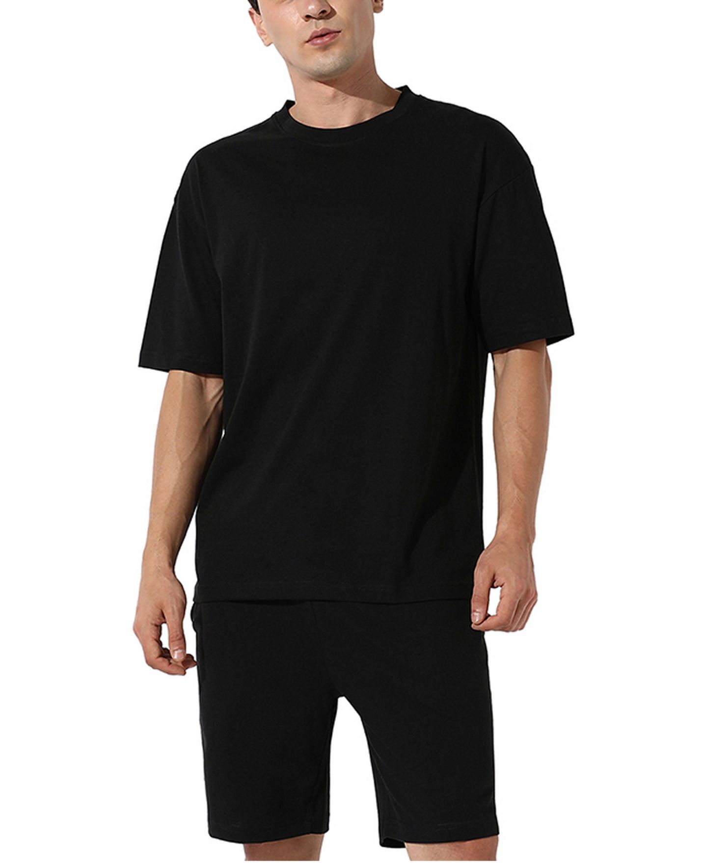 Мужские комплекты Cahoot Oversized Solid Black Casual Co-Ord Set, цвет: Чёрный — фото 1