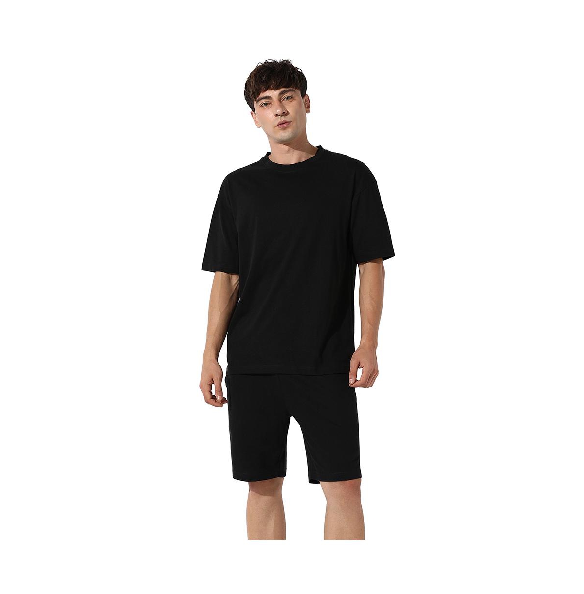 Men's Oversized Solid Black Casual Co-Ord Set - Black