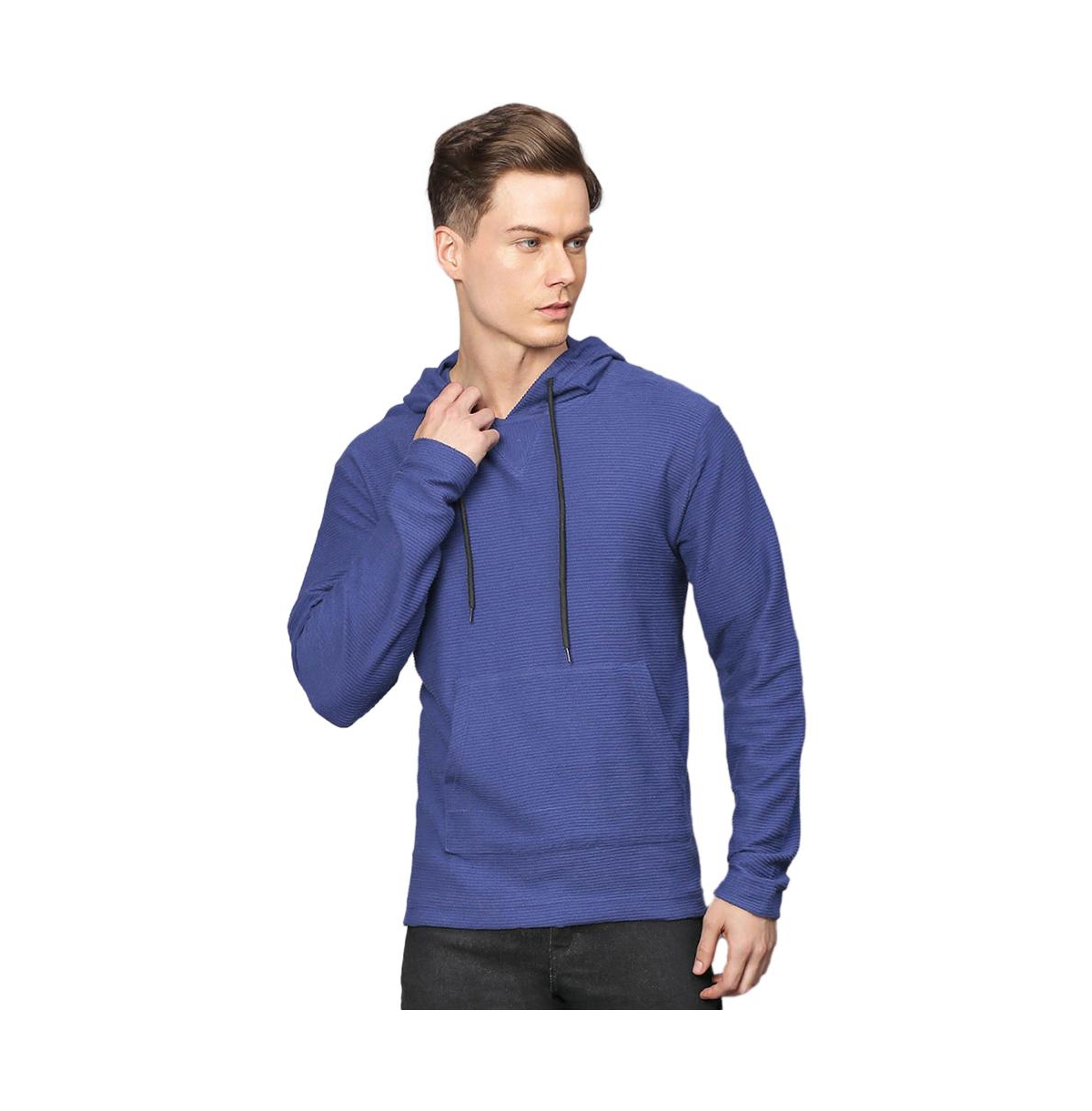 Men's Electric Blue Pullover Hoodie With Contrast Drawstring - Electric blue