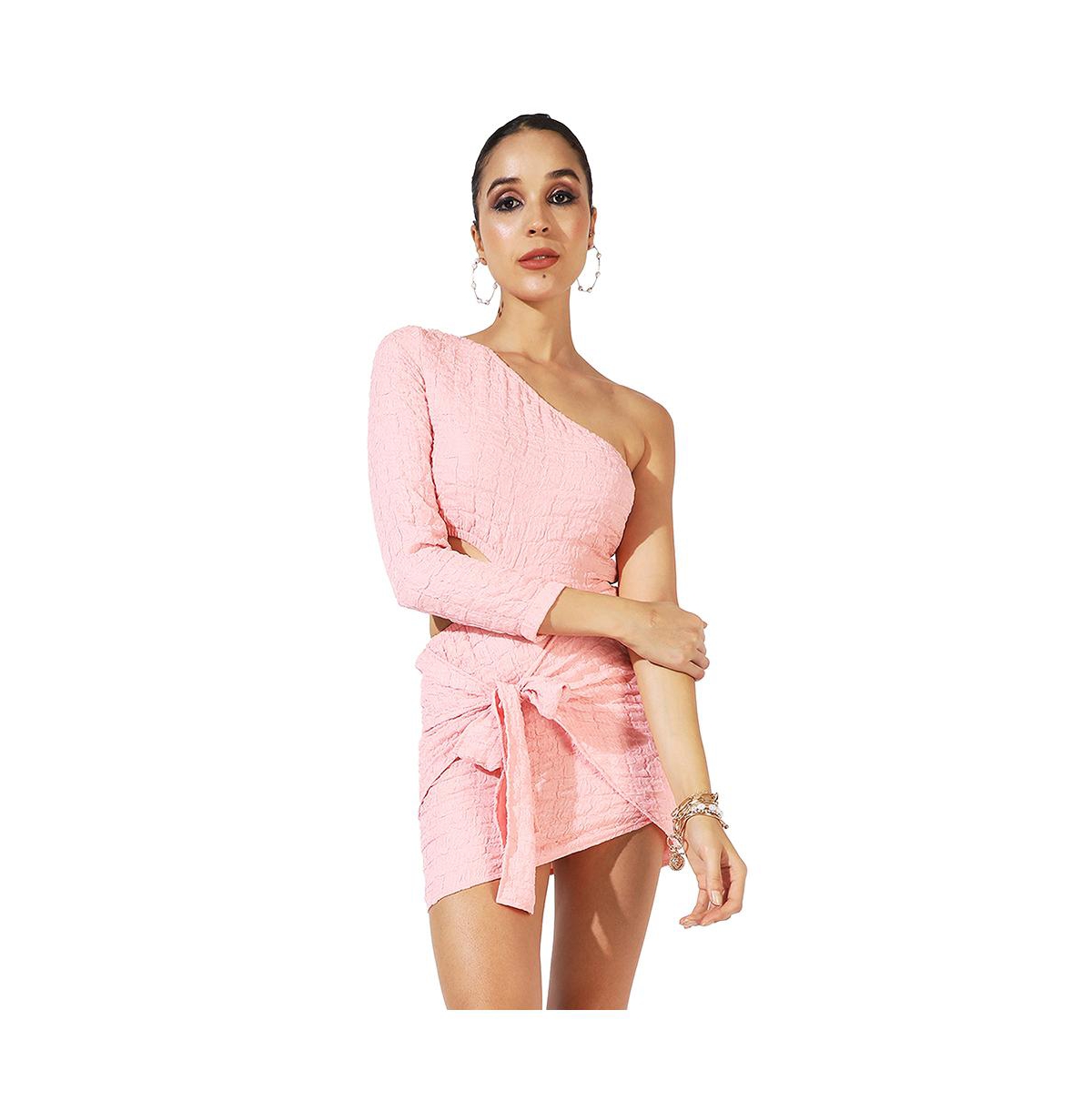 Women's Pink Solid Cutout Dress - Pink