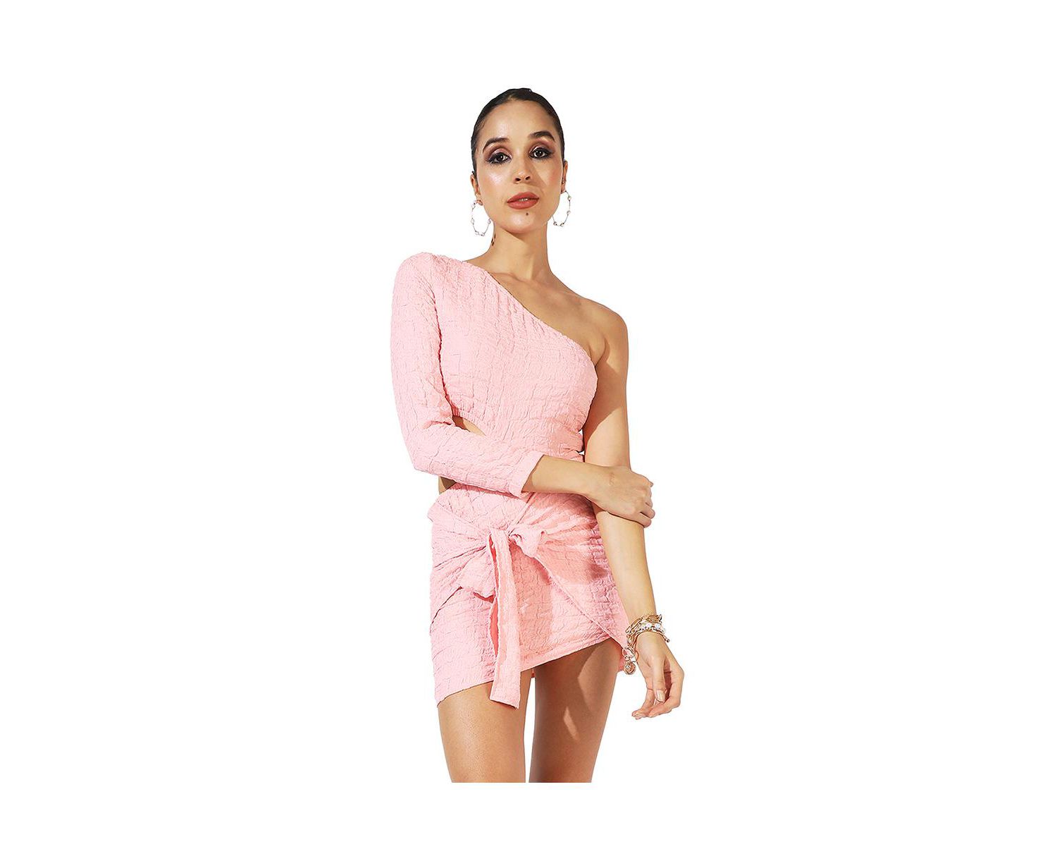 Women's Pink Solid Cutout Dress