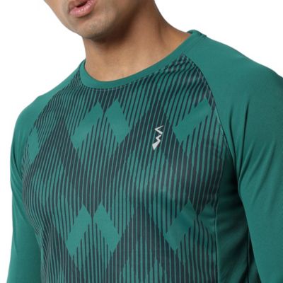 Men's Forest Green Geometric Activewear T-Shirt