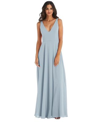 After Six Women's Deep V-Neck Chiffon Maxi Dress - Mist - 10