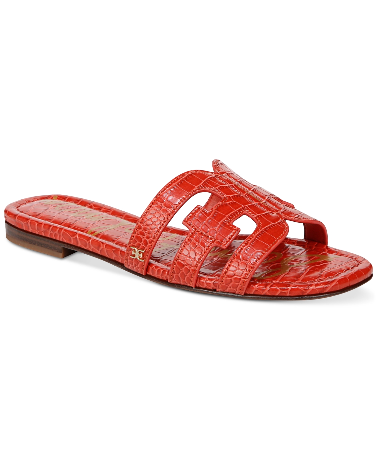 Shop Sam Edelman Women's Bay Slip-on Flat Sandals In Terra Orange Croco Leather