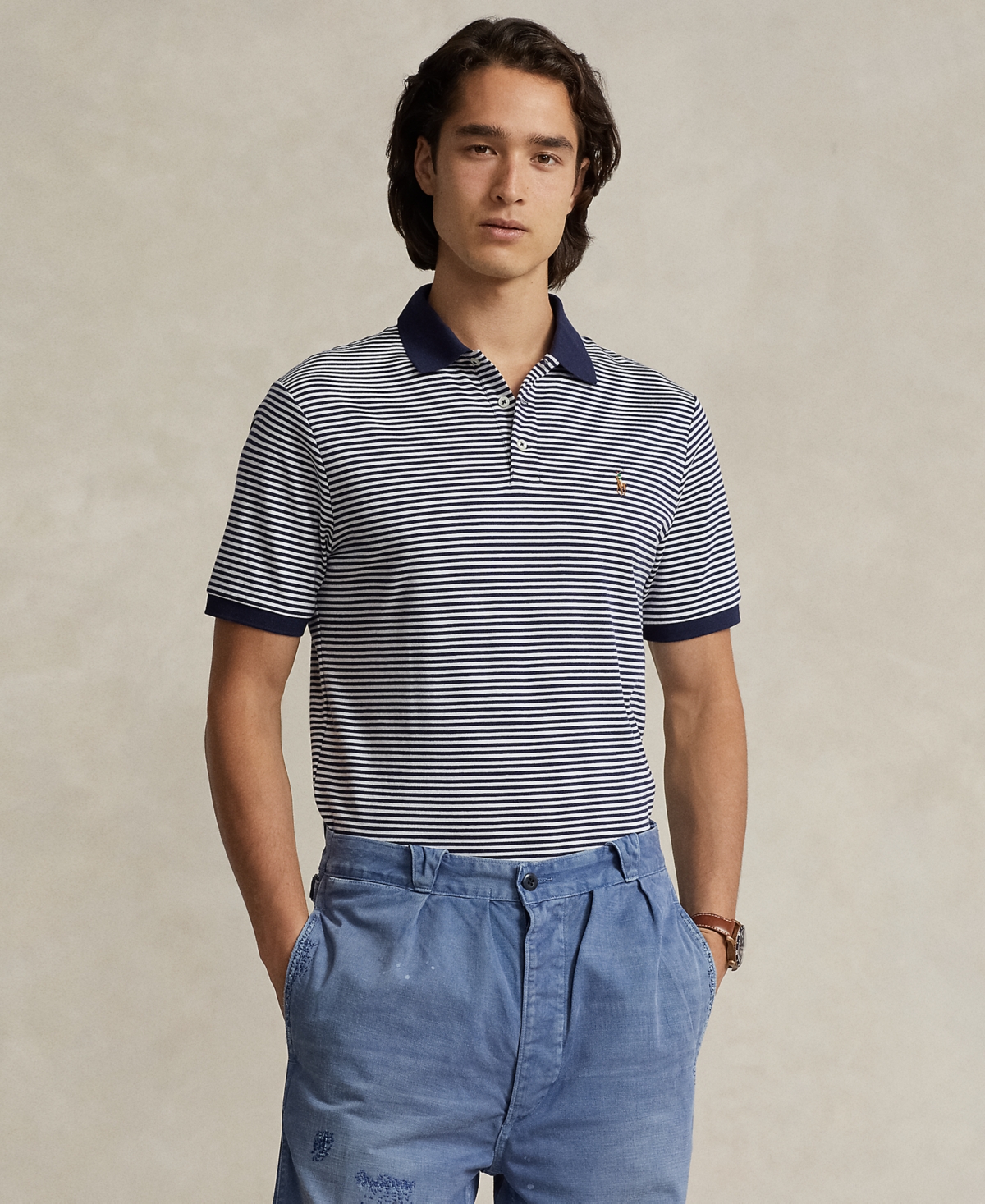 Polo Ralph Lauren Men's Short-sleeve Polo Shirt In Refined Navy,white