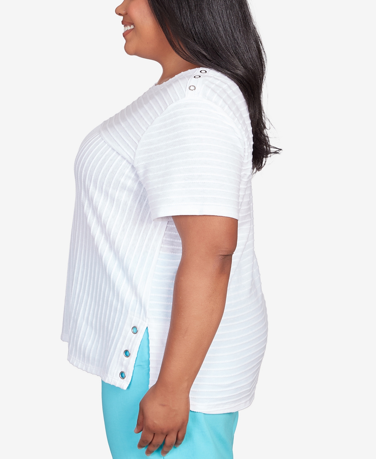 Alfred Dunner Plus Size Classic Brights Solid Texture Split Shirttail T-shirt