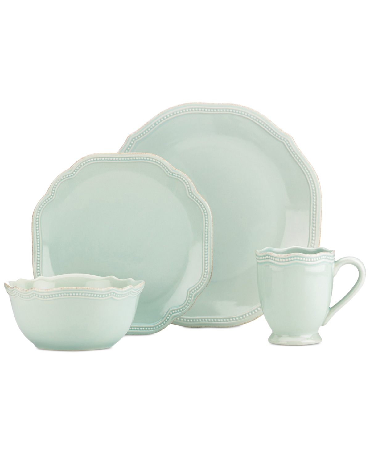 Lenox French Perle Bead Ice Blue Square 4 Piece Place Setting In Blue