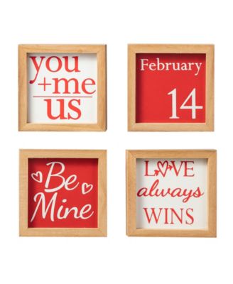 4" H Valentine's Wooden Block Table Decor, Set of 4