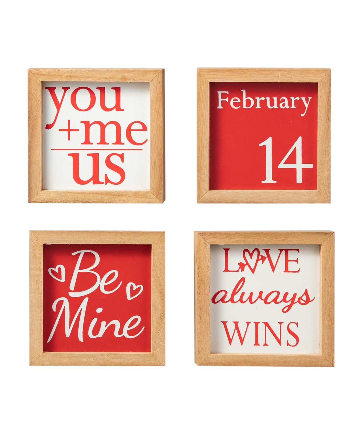 Glitzhome 4" H Valentine's Wooden Block Table Decor, Set of 4