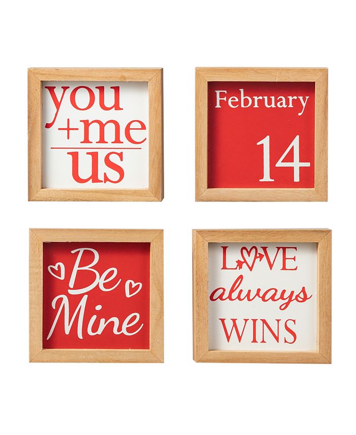 Glitzhome 4" H Valentine's Wooden Block Table Decor, Set of 4 Macy's