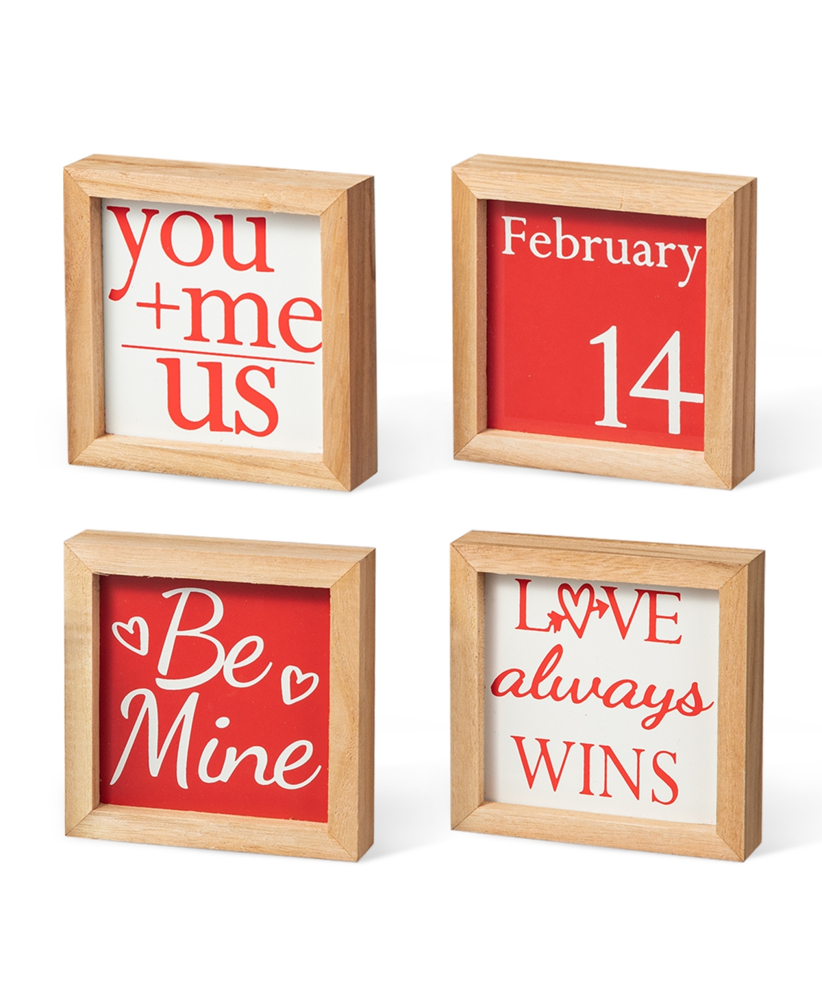 Glitzhome 4" H Valentine's Wooden Block Table Decor, Set Of 4 In Multi