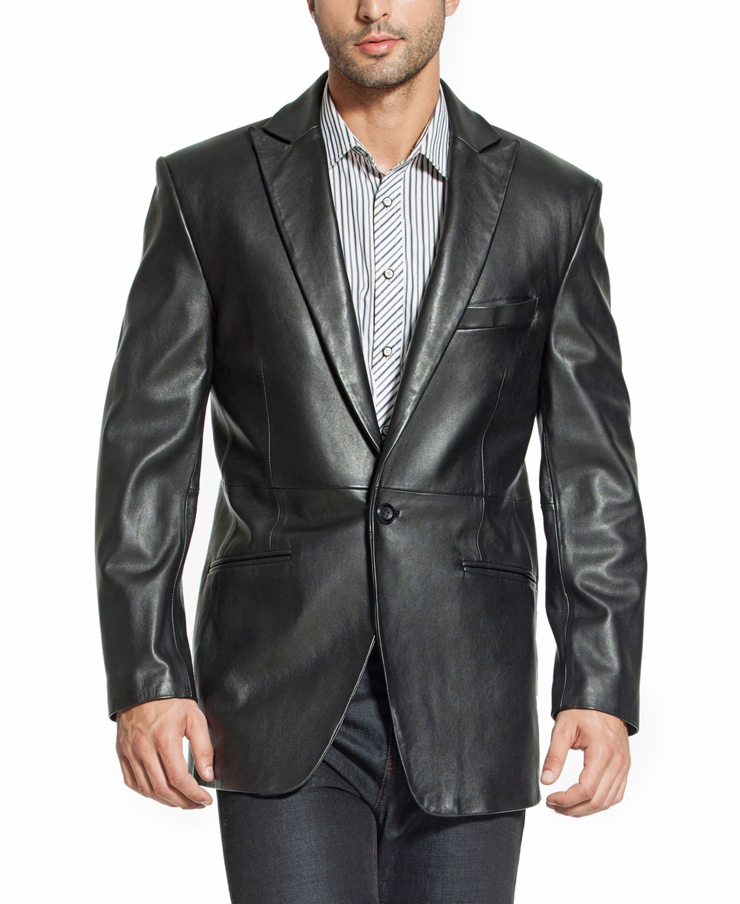 Men One-Button Tuxedo Leather Blazer - Big and Tall