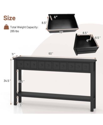 60'' Console Table Retro Entryway Sofa Table with 4 Drawers & Open Shelf