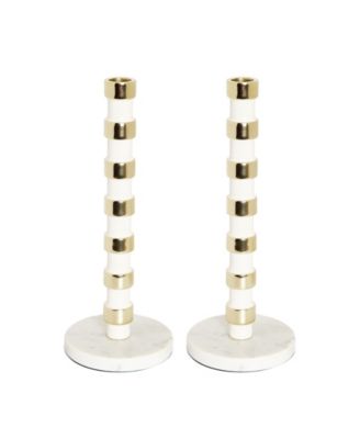 Gold-Tone Taper Candle Holder on Marble Base, 12" H