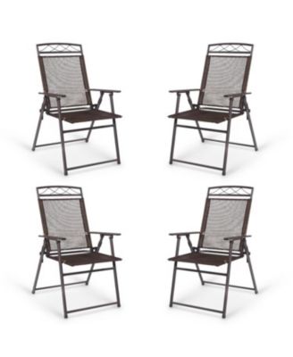 Set of 4 Patio Folding Sling Chairs Steel Frame Outdoor Camping Deck Seating