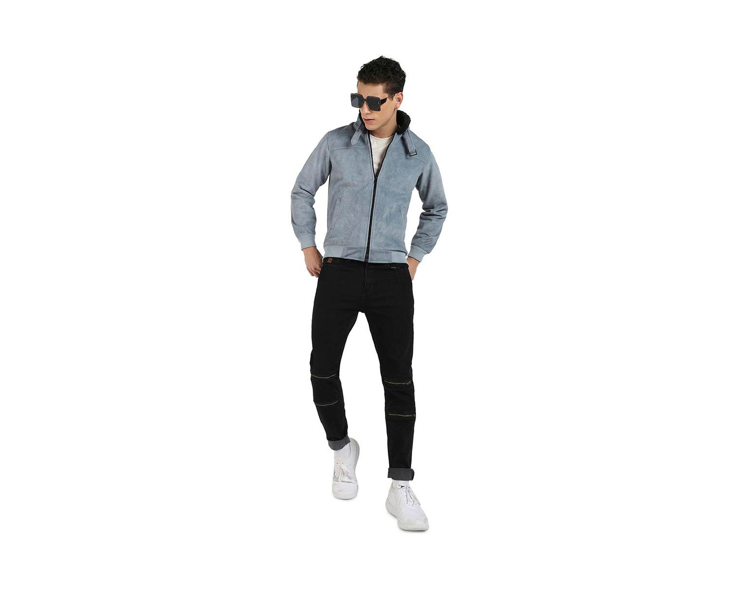 Men's Grey Zip-Front Jacket With Fleece Detail