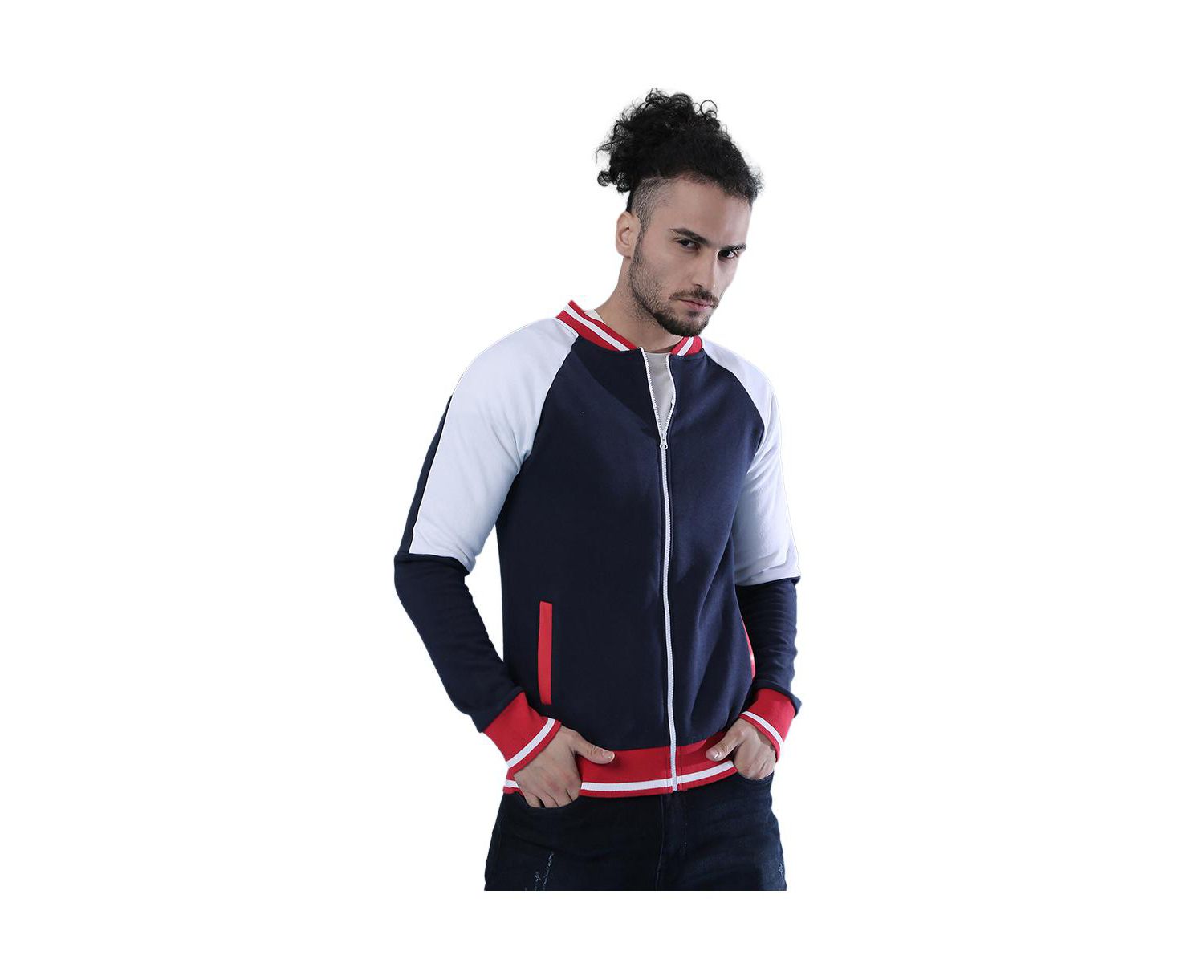 Men's Multicolor Zip-Front Jacket With Raglan Sleeve