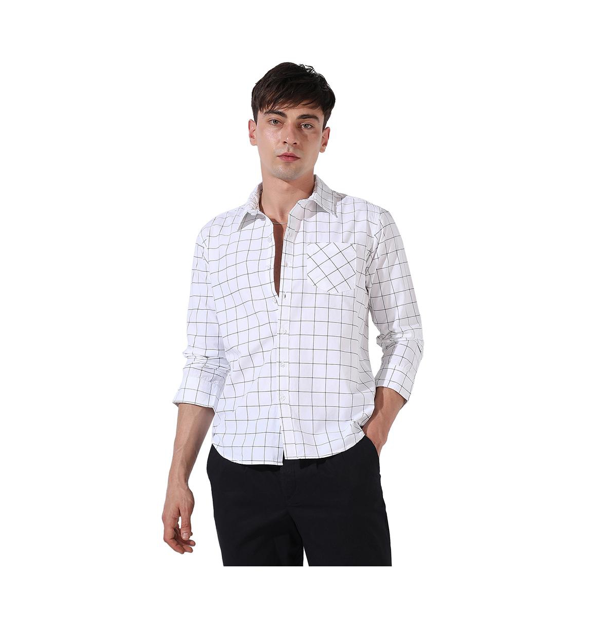 Men's White Graph Check Shirt - White