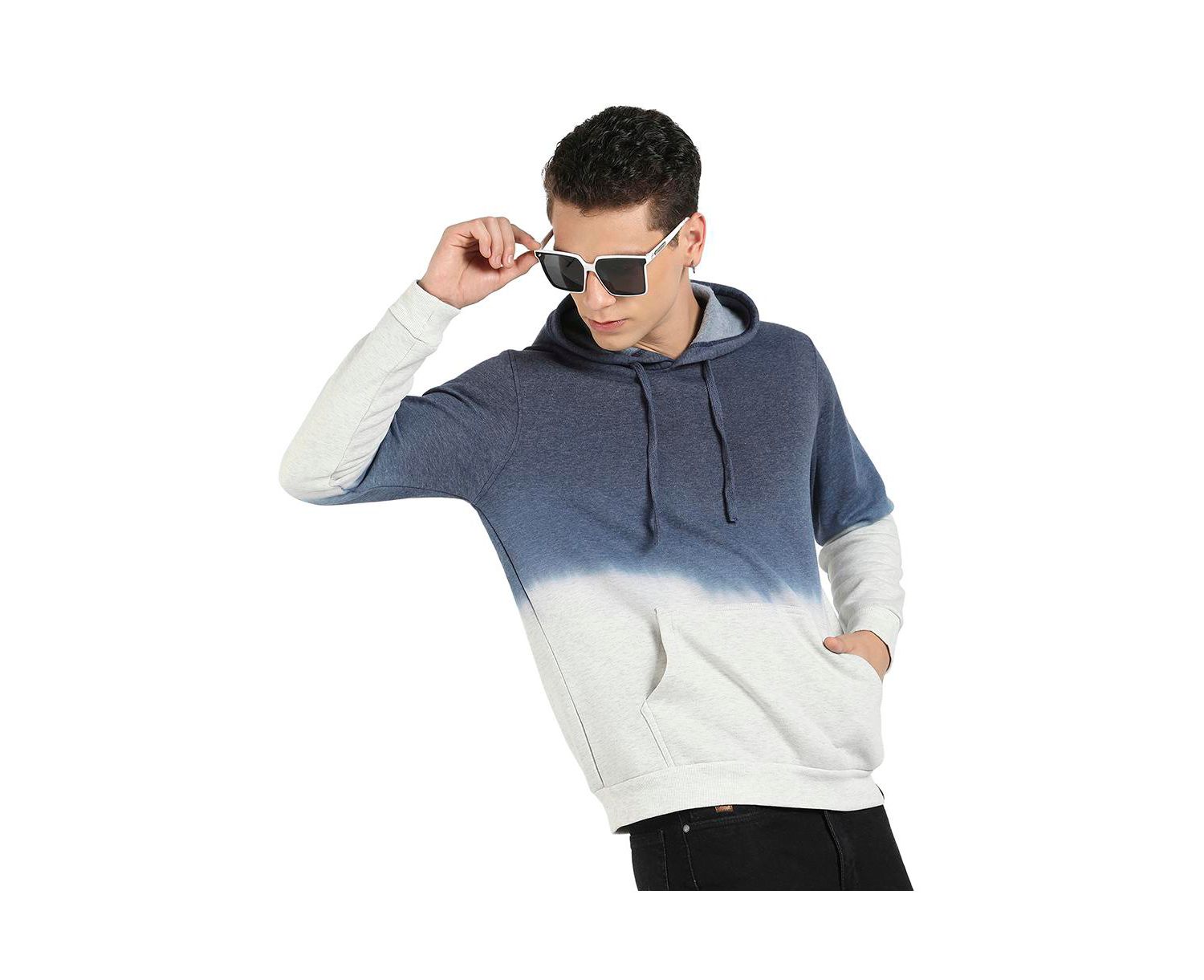Men's Blue and Grey Pullover Ombre Sweatshirt With Ribbed Hem