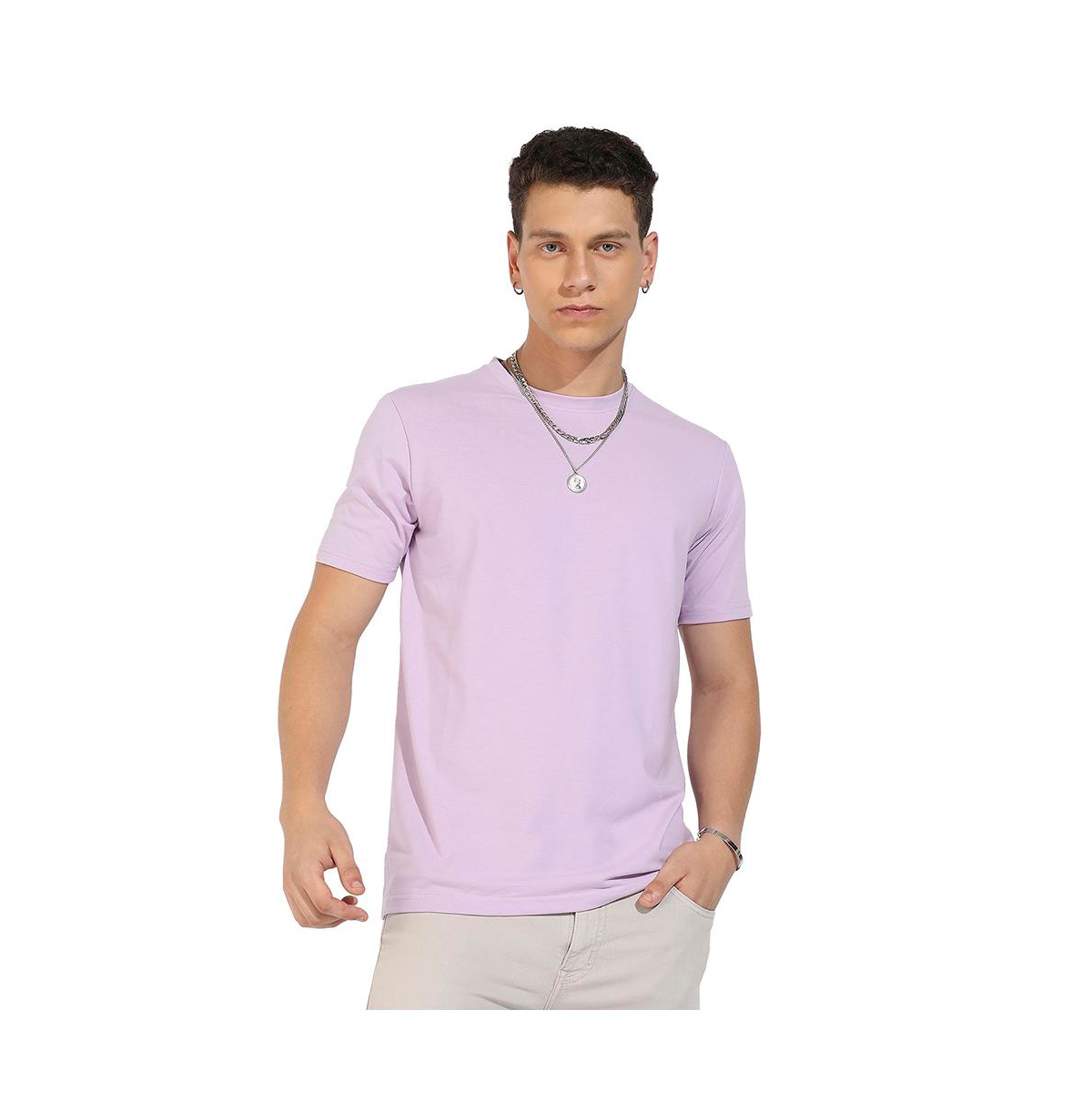 Men's Lilac Basic Regular Fit T-Shirt - Lilac