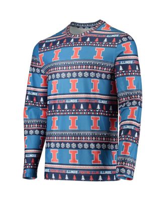 Men's Blue Illinois Fighting Illini Ugly Sweater Long Sleeve T-shirt and Pants Sleep Set