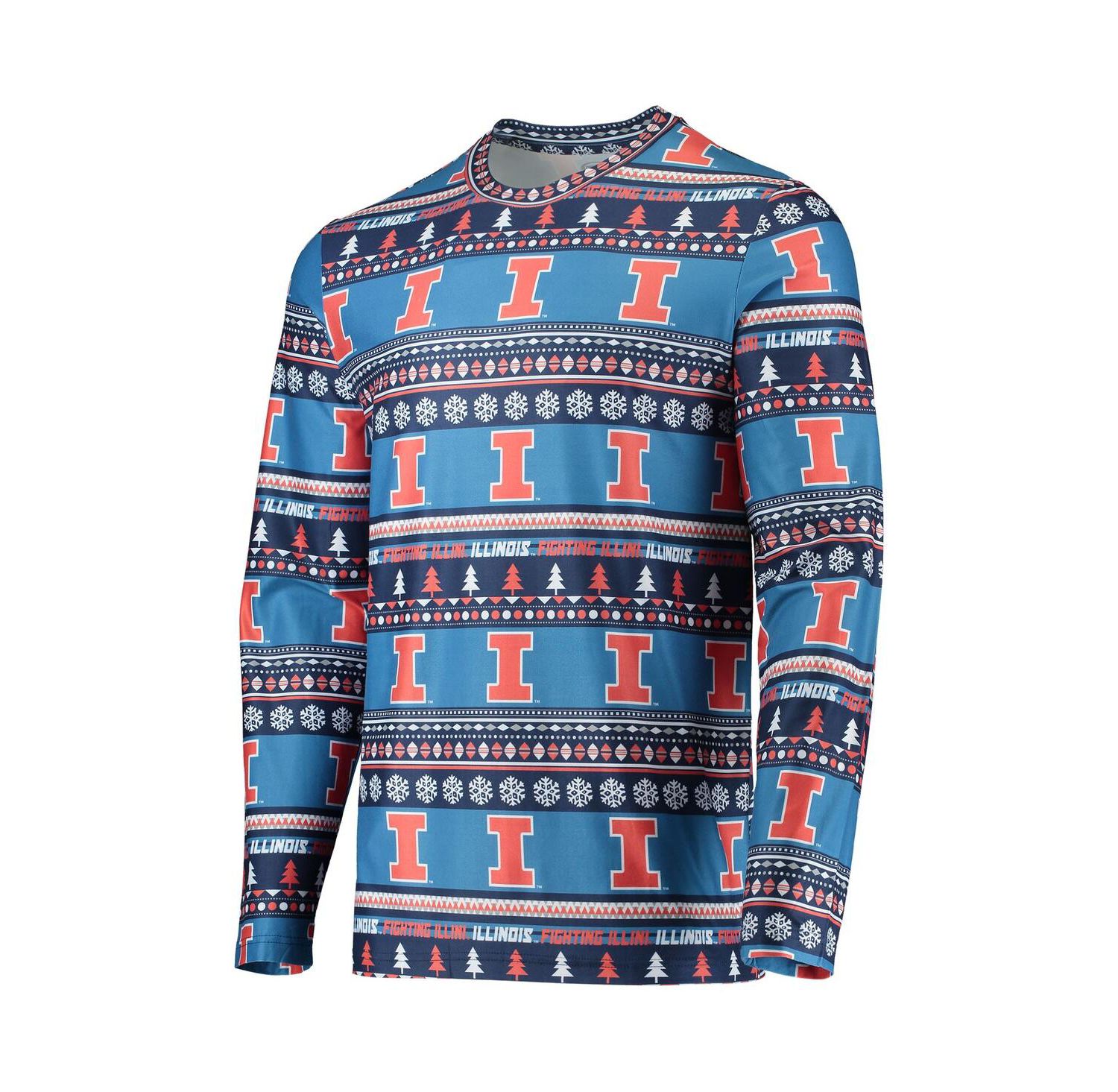 Men's Blue Illinois Fighting Illini Ugly Sweater Long Sleeve T-shirt and Pants Sleep Set