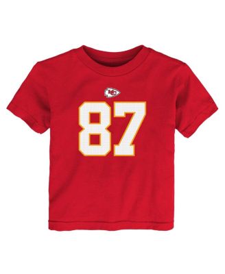 Toddler Boys and Girls Travis Kelce Red Kansas City Chiefs Player Name and Number T-shirt