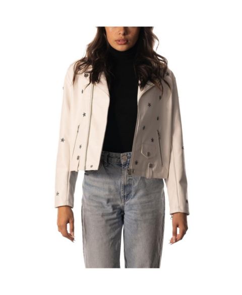 Женские куртки The Wild Collective White Dallas Cowboys Faux Leather Full-Zip Racing Jacket