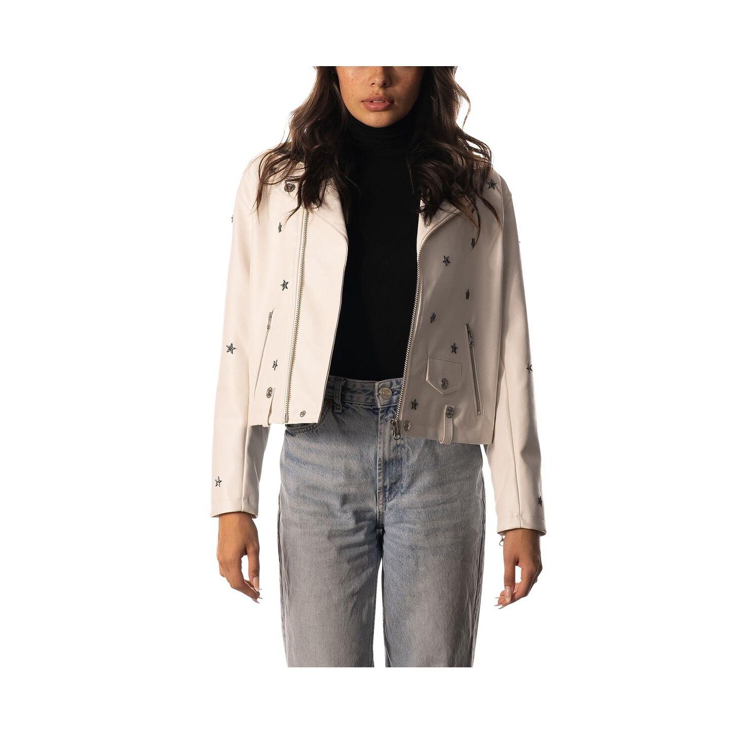 Women's White Dallas Cowboys Faux Leather Full-Zip Racing Jacket