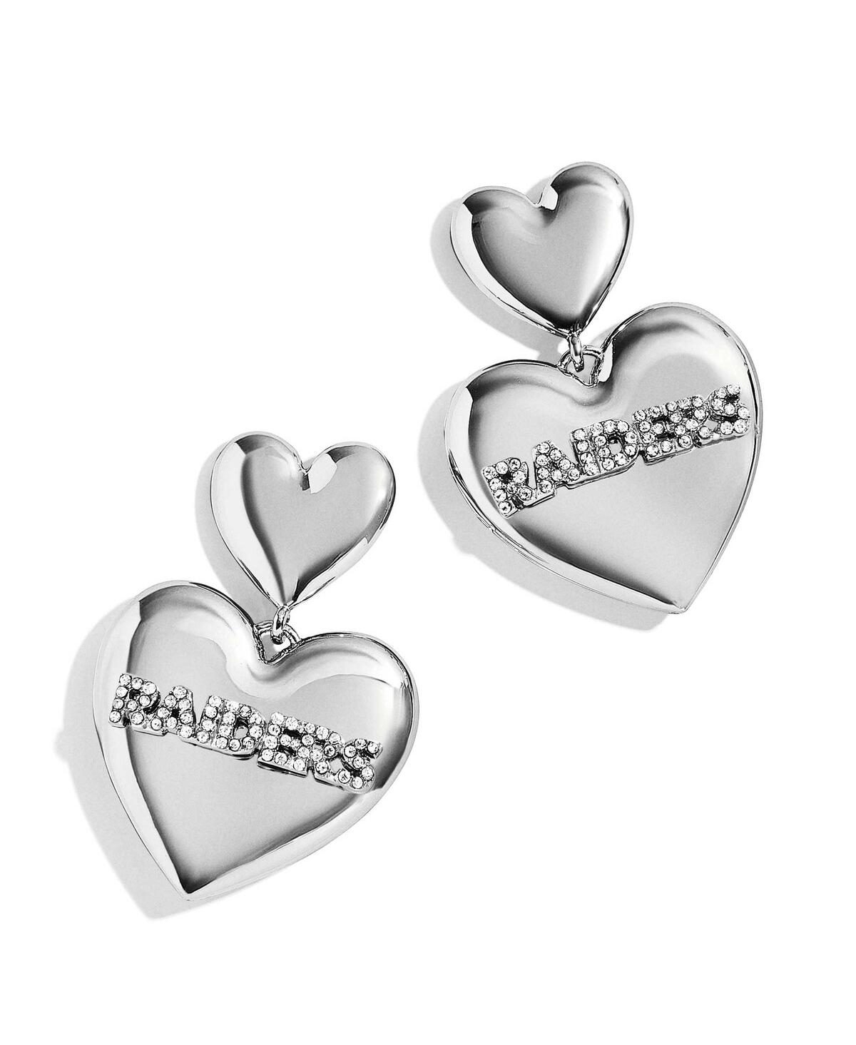 Shop Wear By Erin Andrews Women's  X Baublebar Silver-tone Las Vegas Raiders Heart Statement Drop Earrings