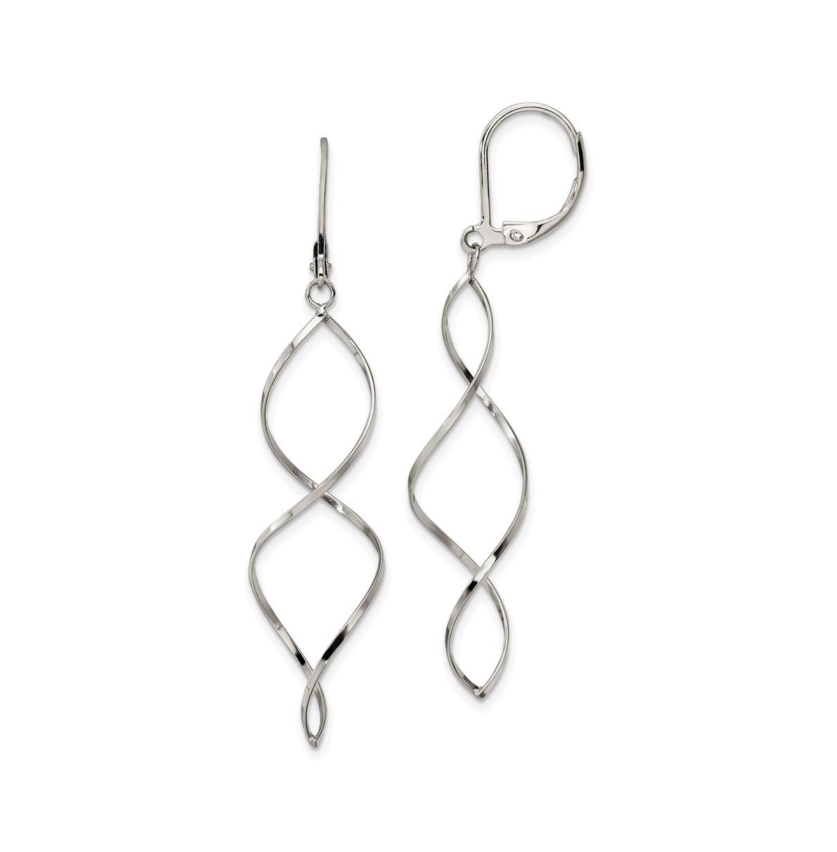 Stainless Steel Polished Twist Dangle Lever back Earrings - Silver